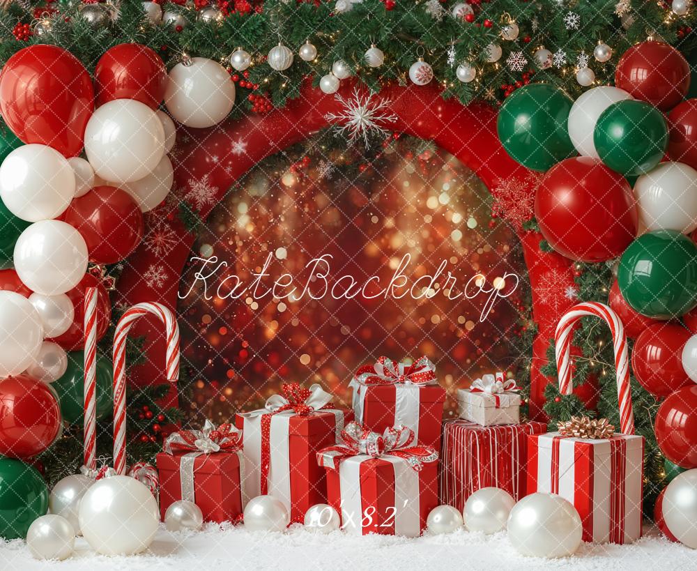 Kate Christmas Balloon Arch Candy Cane Gift Boxes Backdrop Designed by Emetselch