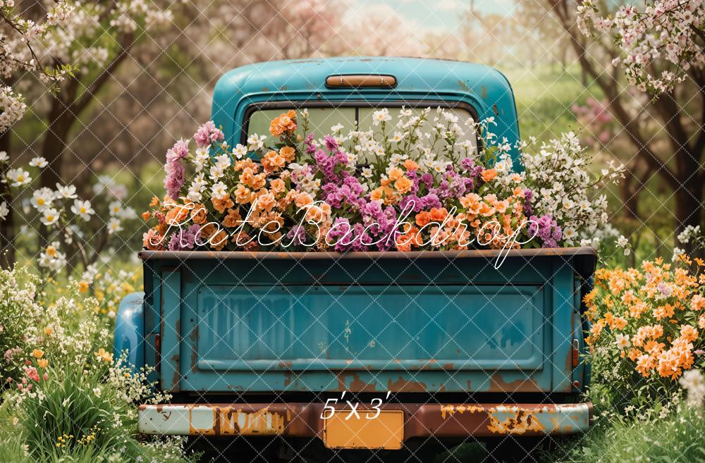 Kate Spring Blue Truck Flower Backdrop Designed by Emetselch