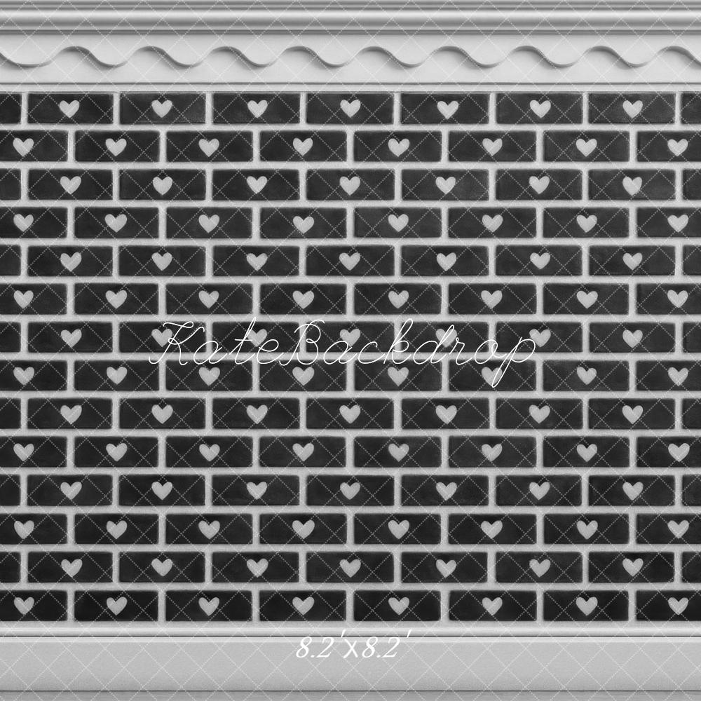 Kate Valentine's Day Black Brick Wall With White Hearts Backdrop Designed by Mini MakeBelieve