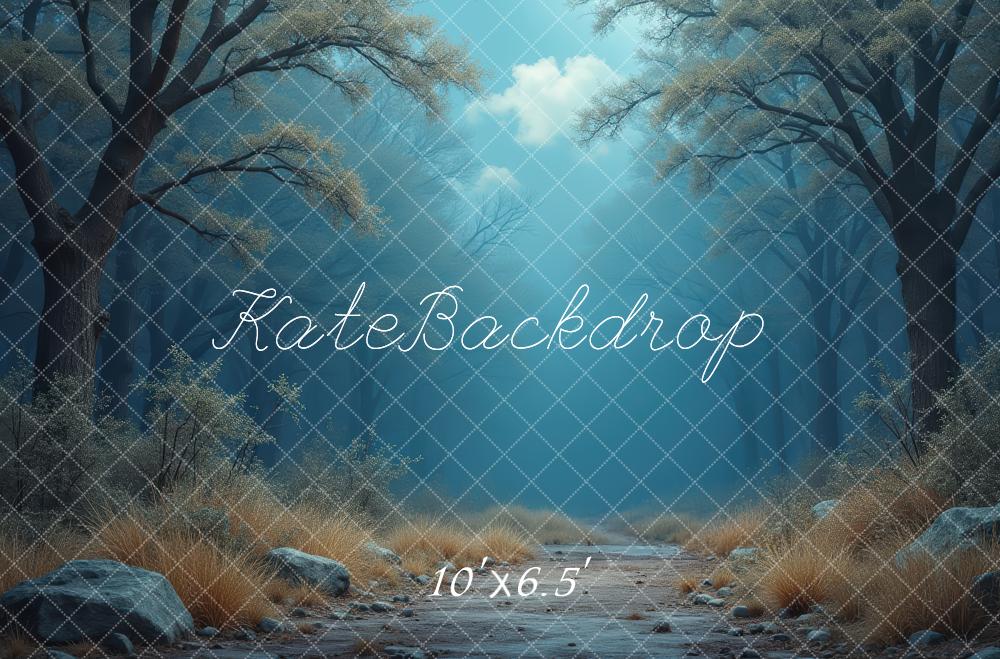 Kate Misty Forest Path Blue Printed Backdrop Designed by Laura Bybee