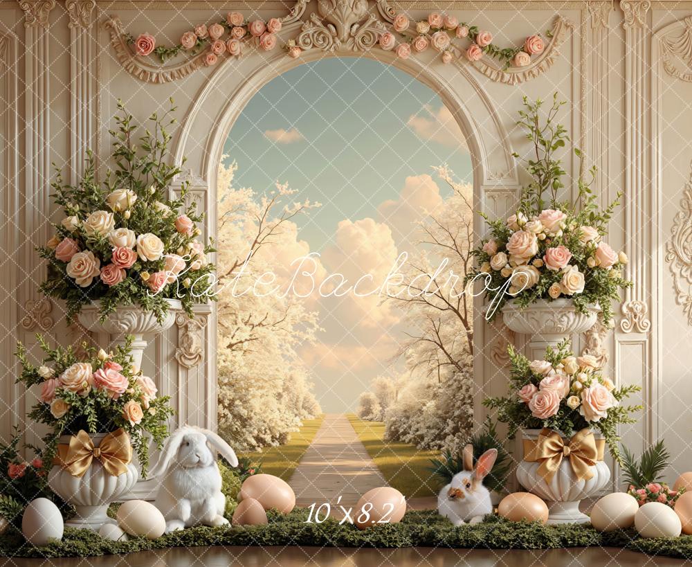 Kate Easter Bunny Flower Arch Pastel Eggs Backdrop Designed by Mini MakeBelieve