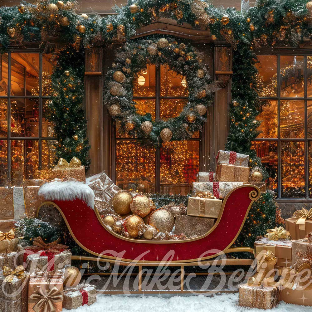 Kate Winter Christmas Sleigh Gift Store Backdrop Designed by Mini MakeBelieve