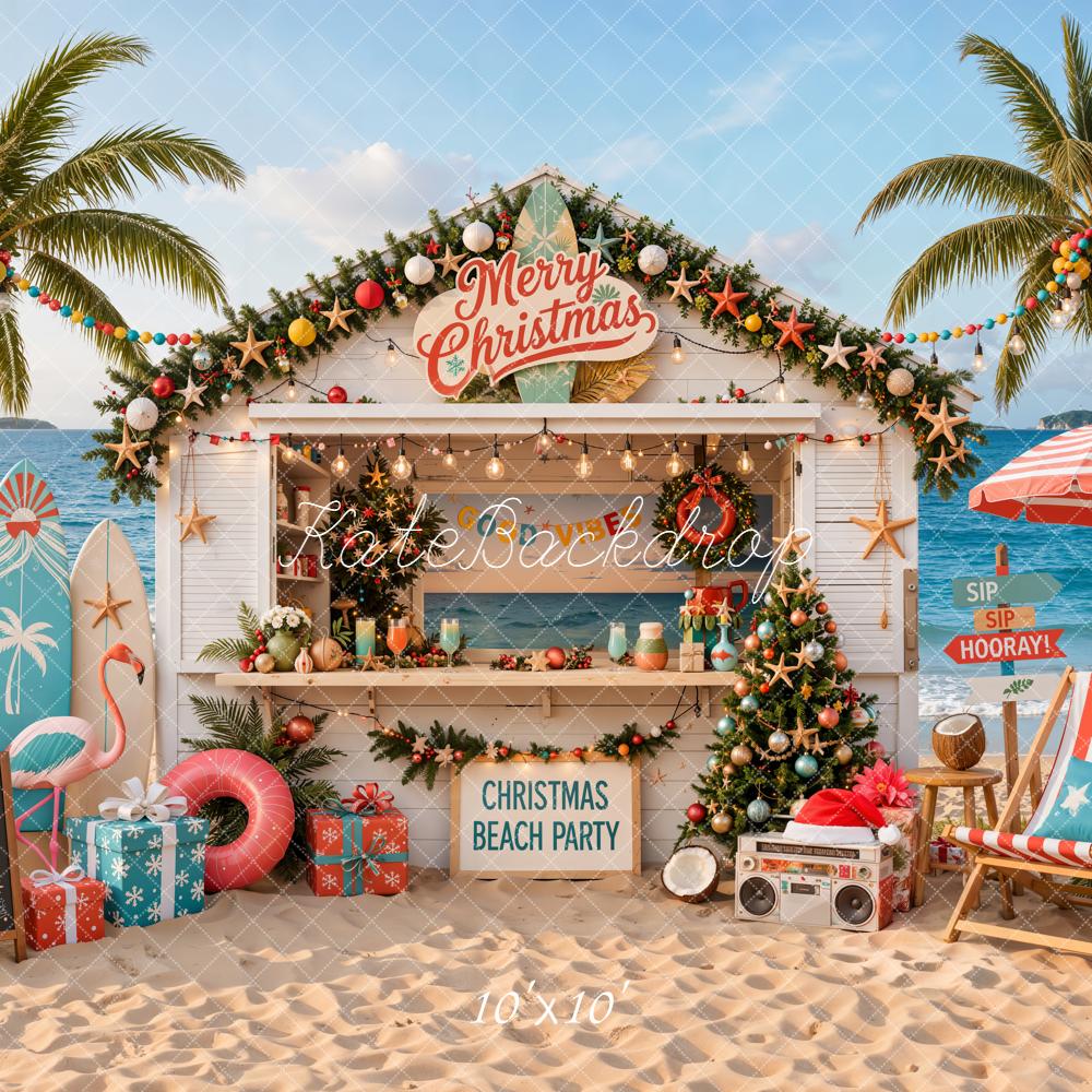 Kate Australian Christmas Beach Party Palm Trees Surfboards Printed Backdrop Designed by Emetselch