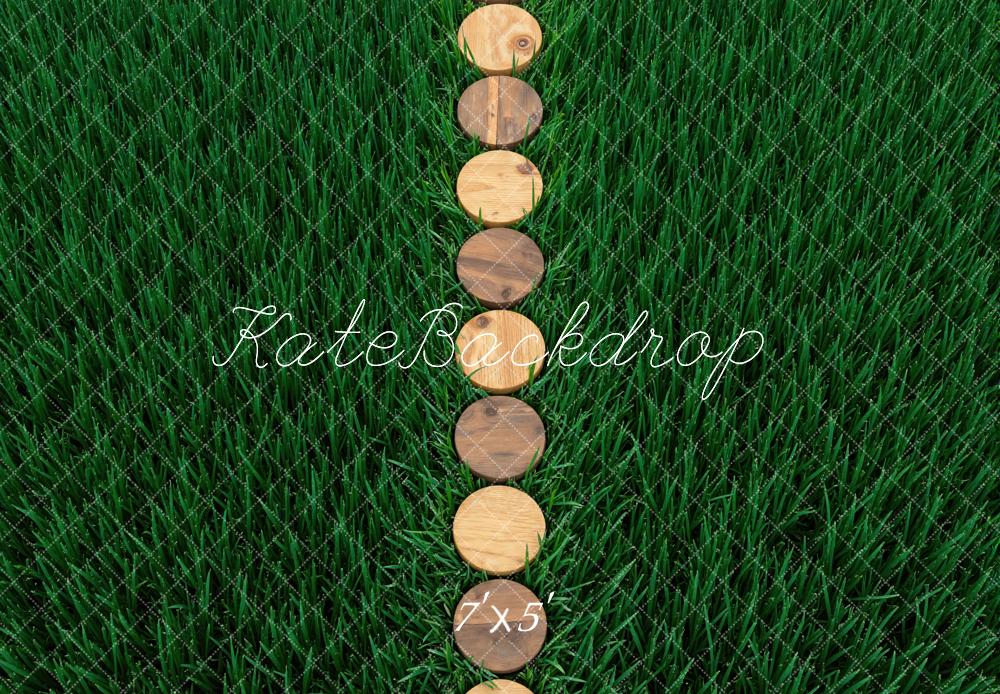 Kate Wood Slice Path On Grass Floor Printed Backdrop Designed by Mini MakeBelieve