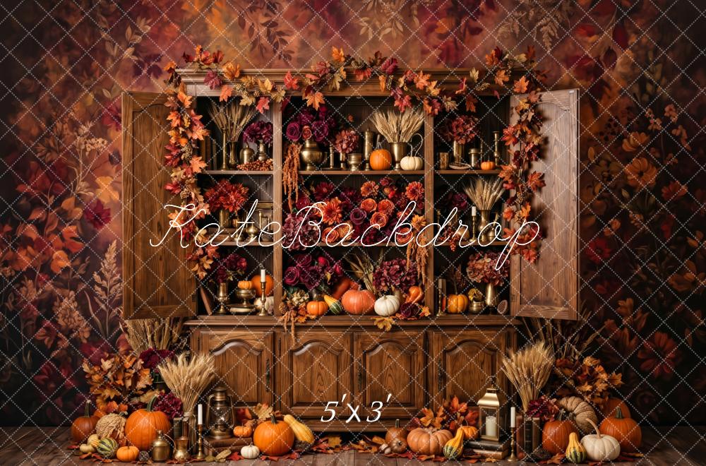 Kate Fall Brown Pumpkin Harvest Cabinet Printed Backdrop Designed by Patty Roberts