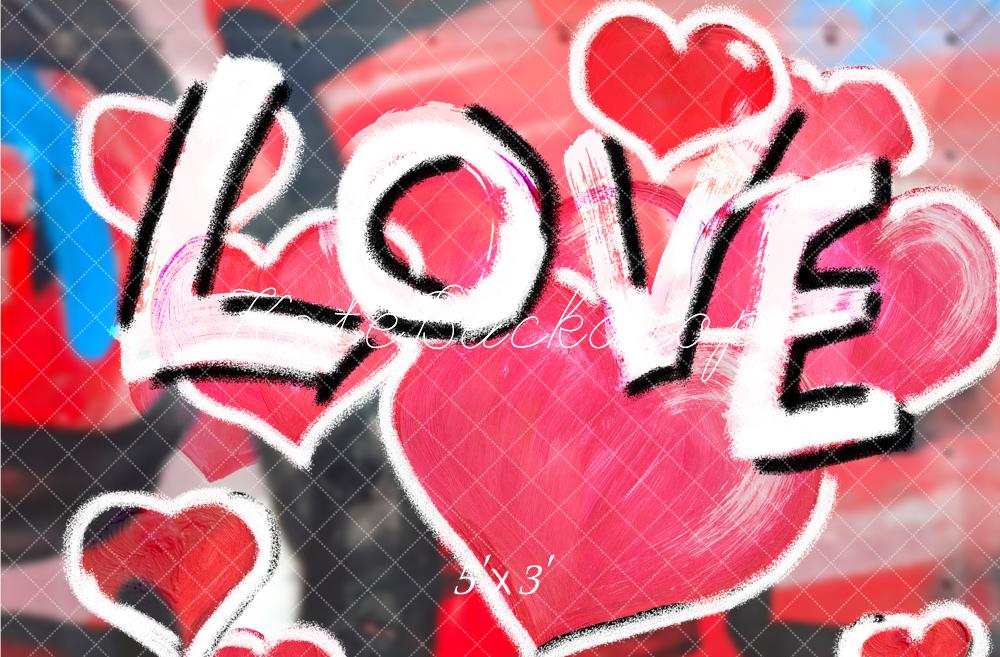 Kate Valentine's Day Graffiti Love Hearts Chalk Style Printed Backdrop Designed by Fantasyphotoart