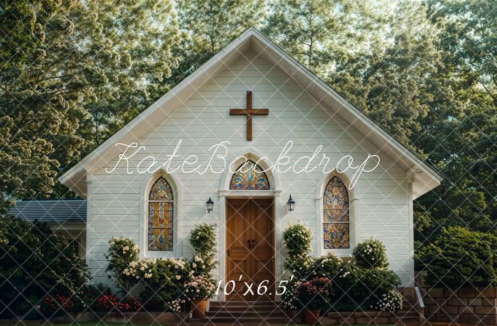 Kate Church Exterior Garden House Printed Backdrop Designed by Emetselch