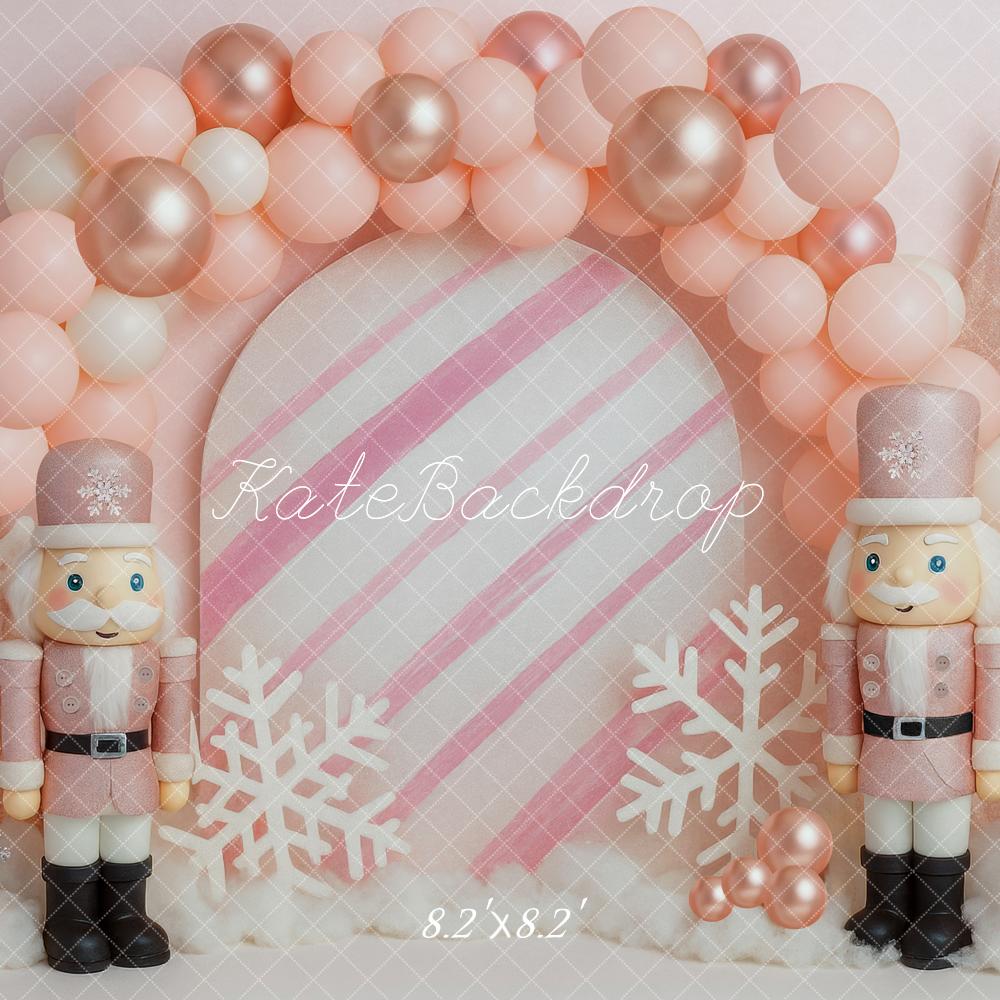 Fondo de Arco de Globos de Cascanueces Rosa de Navidad Copos de Nieve Diseñado por Mini MakeBelieve