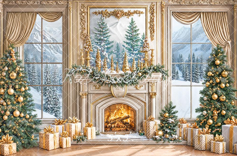 Kate Christmas Tree Gorgeous Fireplace Winter Window Backdrop Designed by Emetselch