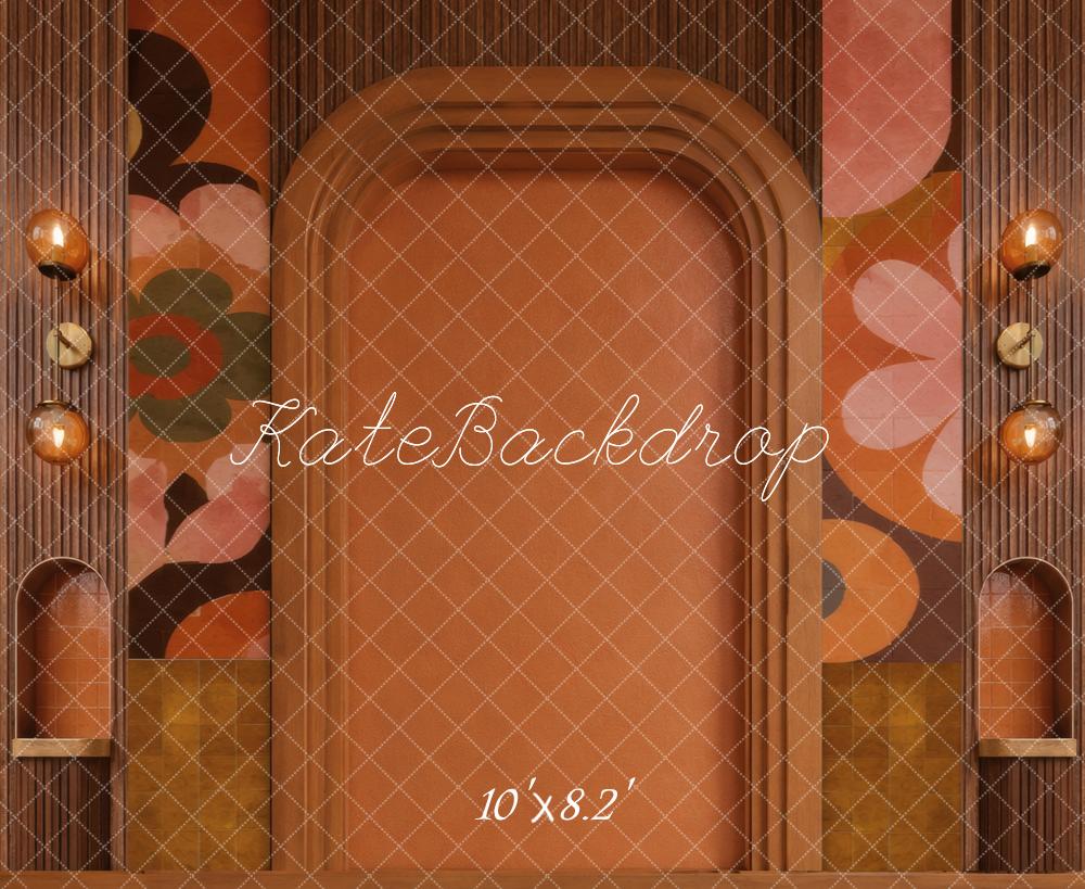 Kate Retro Terracotta Arch Floral Wall Printed Backdrop Designed by Vertigo Productions