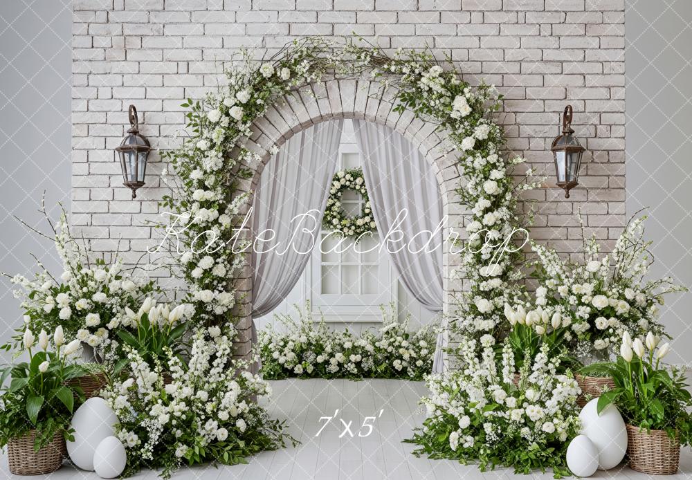 Kate Spring Flower Arch White Brick Wall Eggs Backdrop Designed by Patty Roberts