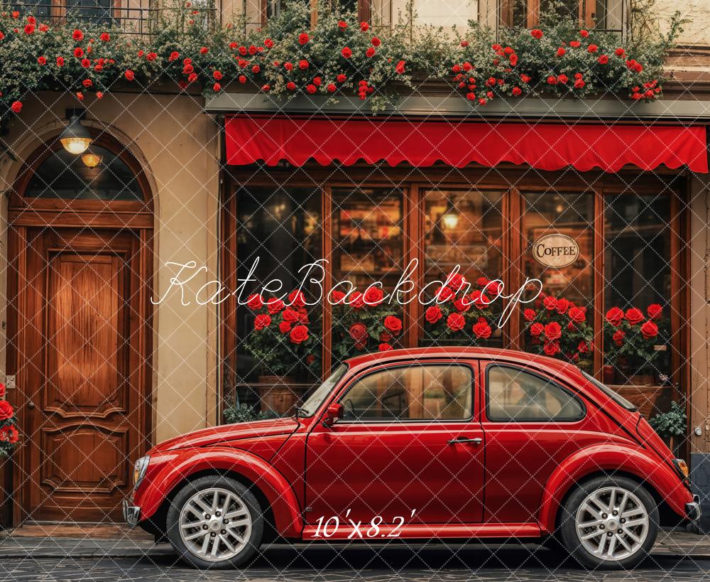 Kate Valentine Red Vintage Car Cafe Shop Backdrop Designed by Emetselch