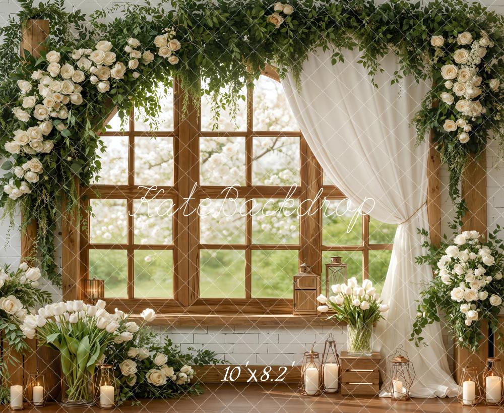 Kate Spring Flower Arch Window Lanterns White Roses Backdrop Designed by Emetselch