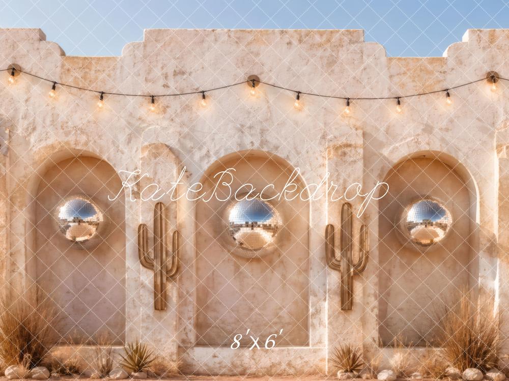 Kate Desert Arched Wall Disco Ball Cactus Printed Backdrop Designed by Vertigo Productions