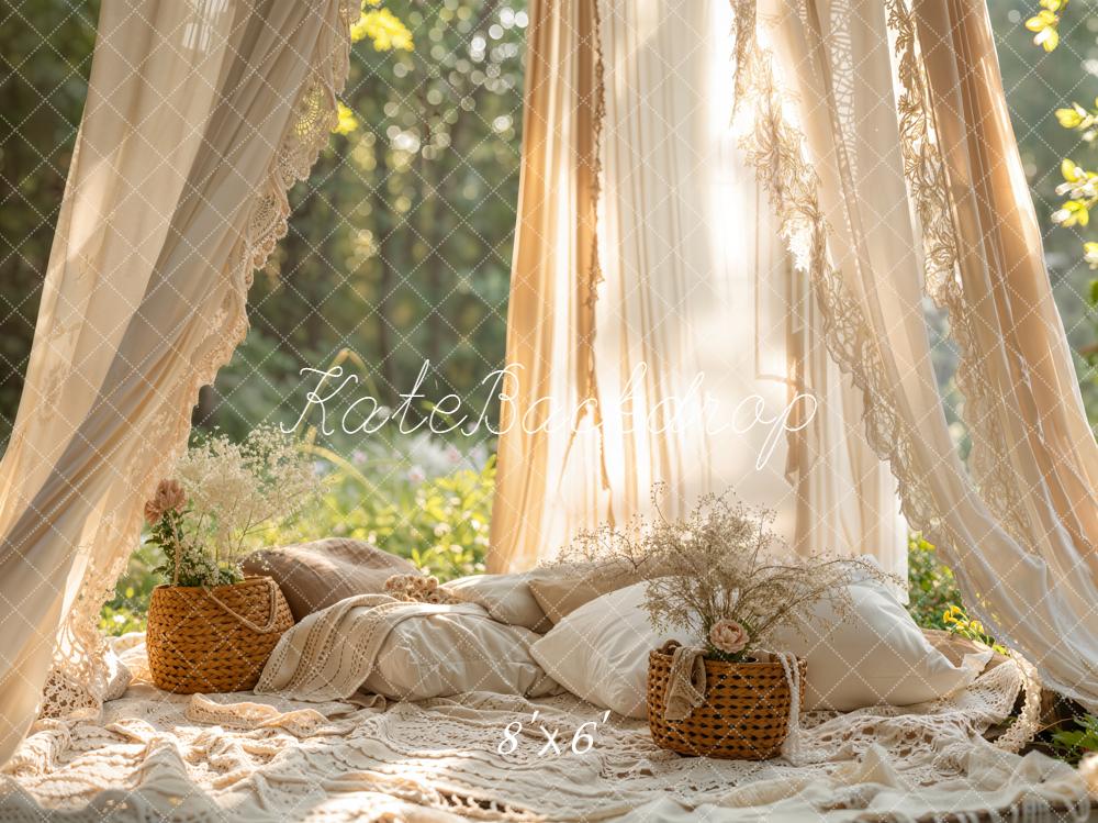Kate Boho Cream Lace Canopy Picnic Forest Backdrop Designed by Emetselch