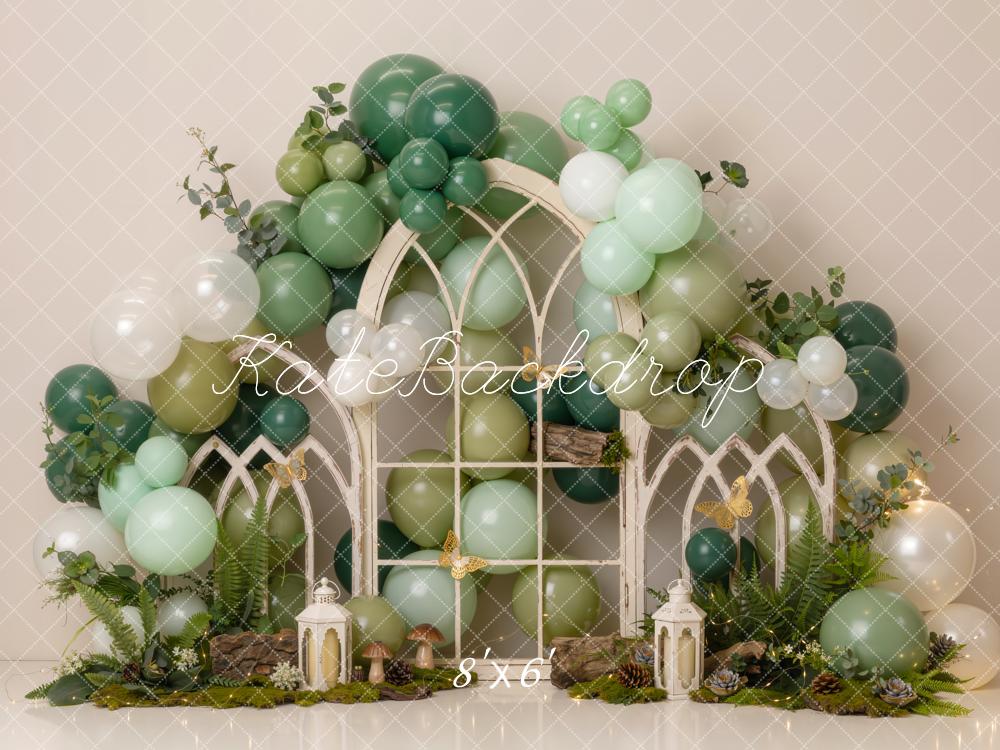 Kate Cake Smash Green Balloon Garden Arch Window Printed Backdrop Designed by Emetselch