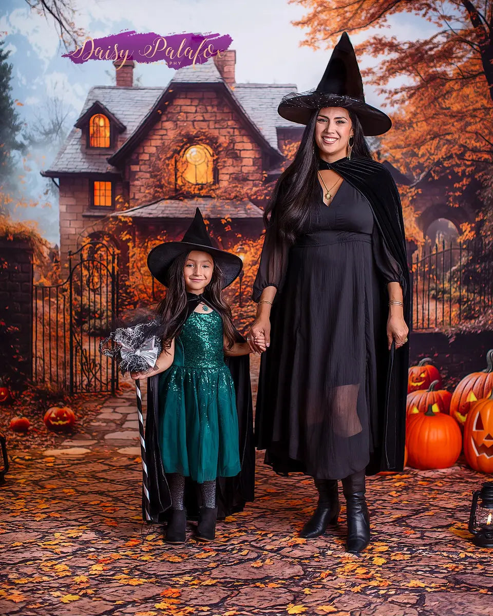 Kate Halloween Fall Vintage House Maple Tree Backdrop Designed by Emetselch