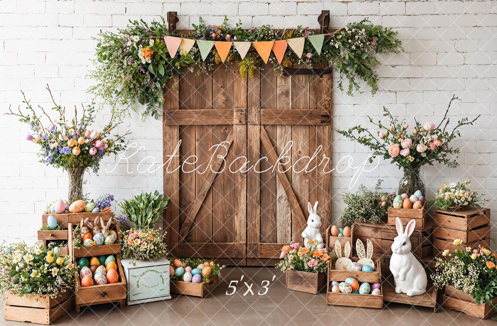 Kate Easter Bunny Barn Door Floral Backdrop Designed by Emetselch