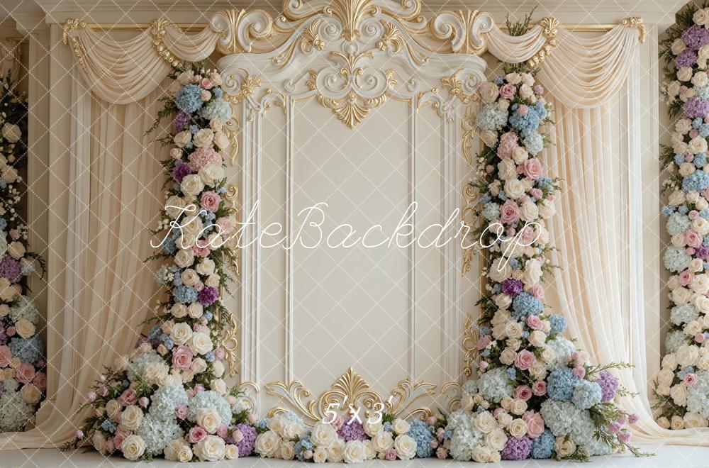 Kate Flower Arch Gold Ornate Wall Backdrop Designed by Mini MakeBelieve