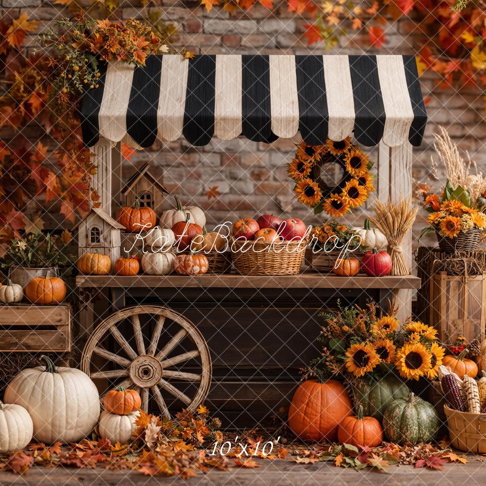 Kate Fall Pumpkin Market Stand Sunflowers Printed Backdrop Designed by Emetselch