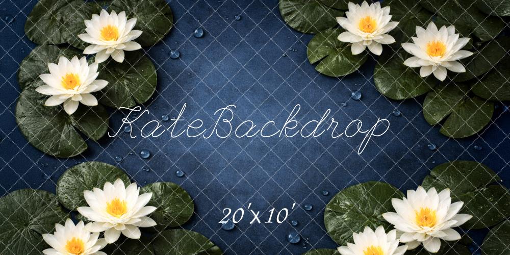 Kate Newborn White Water Lilies Lily Pads Blue Water Backdrop Designed by Megan Leigh Photography