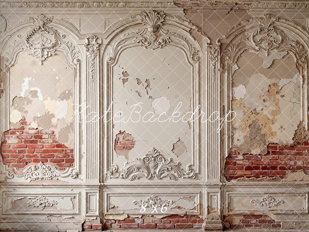 Kate Vintage Wall Ornate Plaster Exposed Brick Printed Backdrop Designed by Emetselch