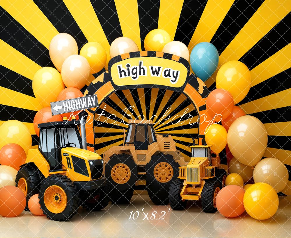 Kate Cake Smash Truck Highway Sunburst Balloons Backdrop Designed by Emetselch