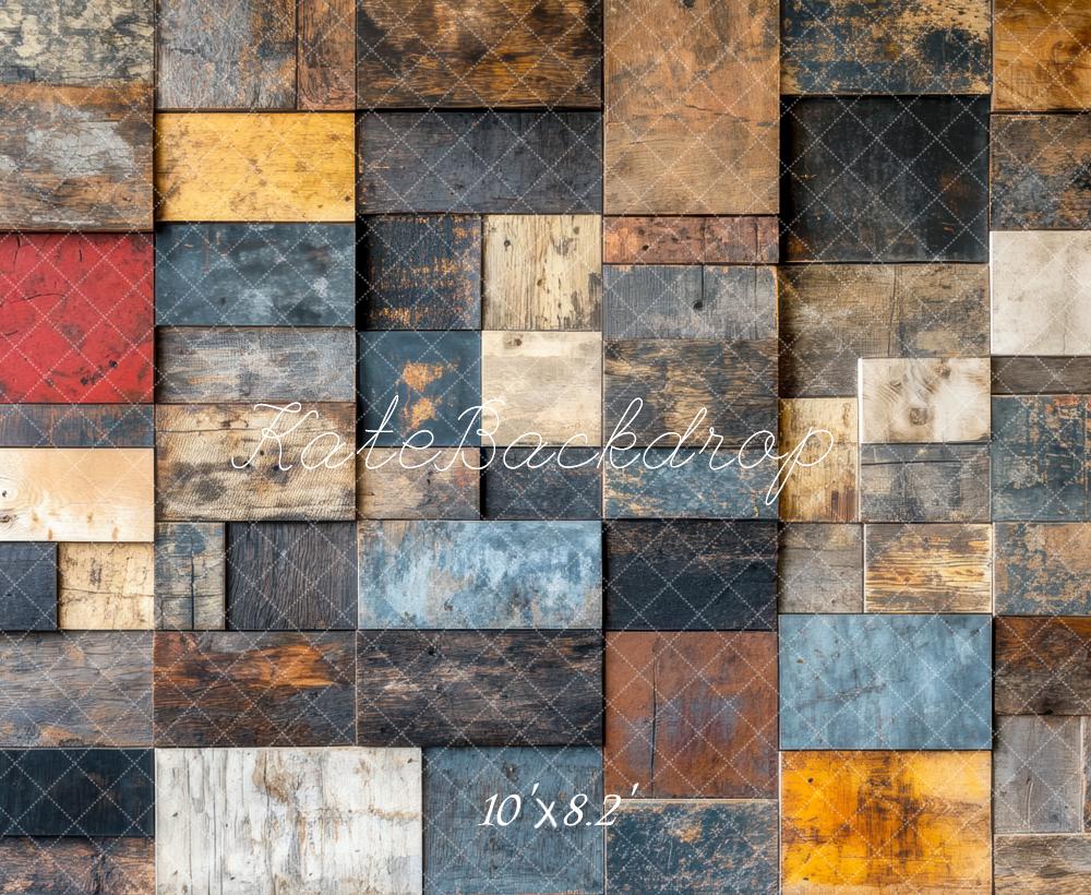 Kate Colorful Rustic Wood Block Wall Floor Backdrop Designed by Mini MakeBelieve