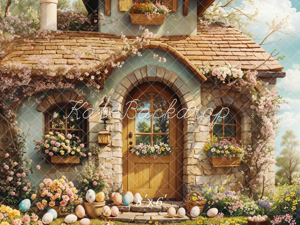 Kate Easter Bunny Cottage Floral Eggs Backdrop Designed by Emetselch