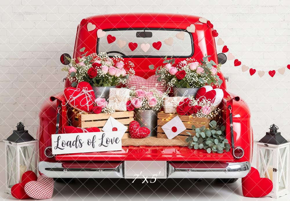 Kate Valentine's Day Red Truck Flowers Hearts Garland Backdrop Designed by Patty Roberts