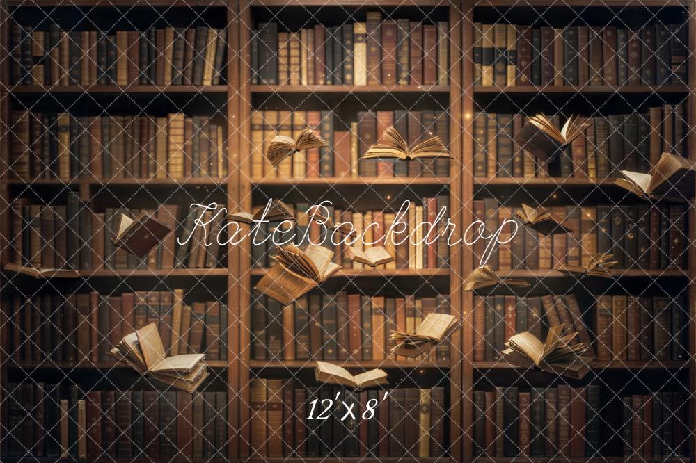 Kate School Bookshelf Flying Books Backdrop Designed by Chain Photography