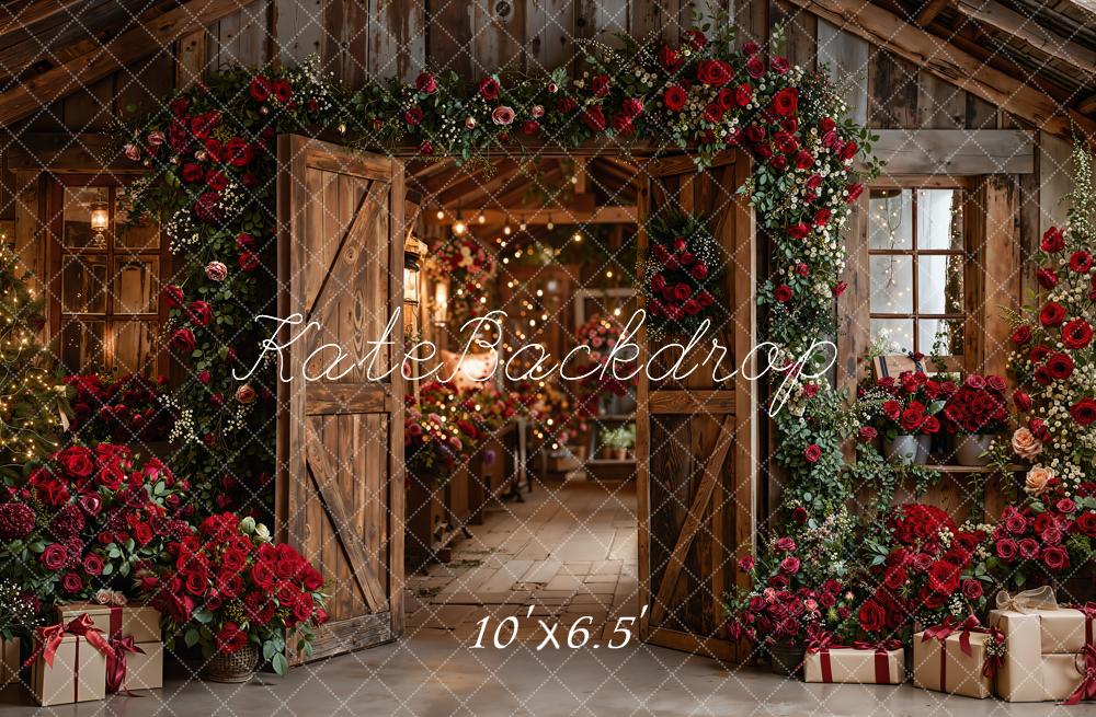 Kate Valentines Flower Rustic Barn Door Red Roses Gifts Backdrop Designed by Emetselch