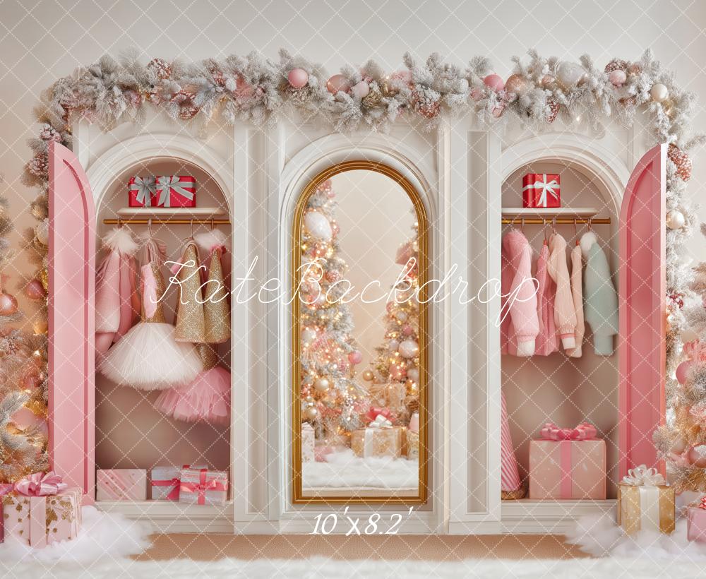 Kate Christmas Trees Pink Closet Gifts Mirror Backdrop Designed by Patty Roberts