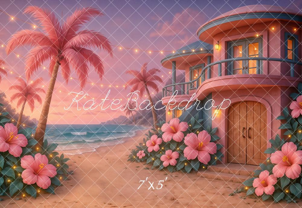 Kate Beach Tropical Sunset House Pink Backdrop Designed by Ashley Paul