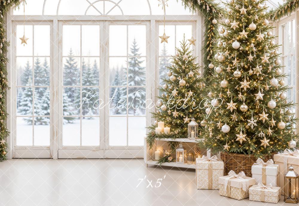 Kate Christmas Tree Indoor White Window Gifts Snowy Printed Backdrop Designed by Emetselch