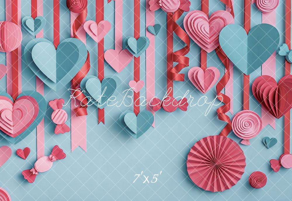 Kate Valentine's Day Layered Paper Pink Blue Hearts Printed Backdrop Designed by Angela Miller