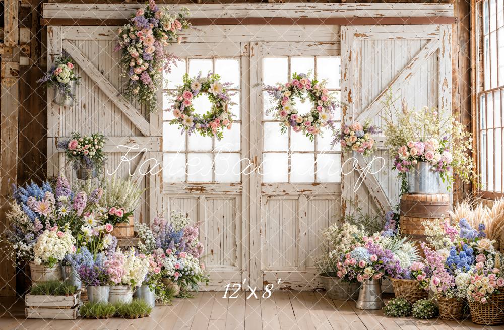 Kate Spring Rustic Barn Doors Pastel Floral Arrangements Backdrop Designed by Emetselch