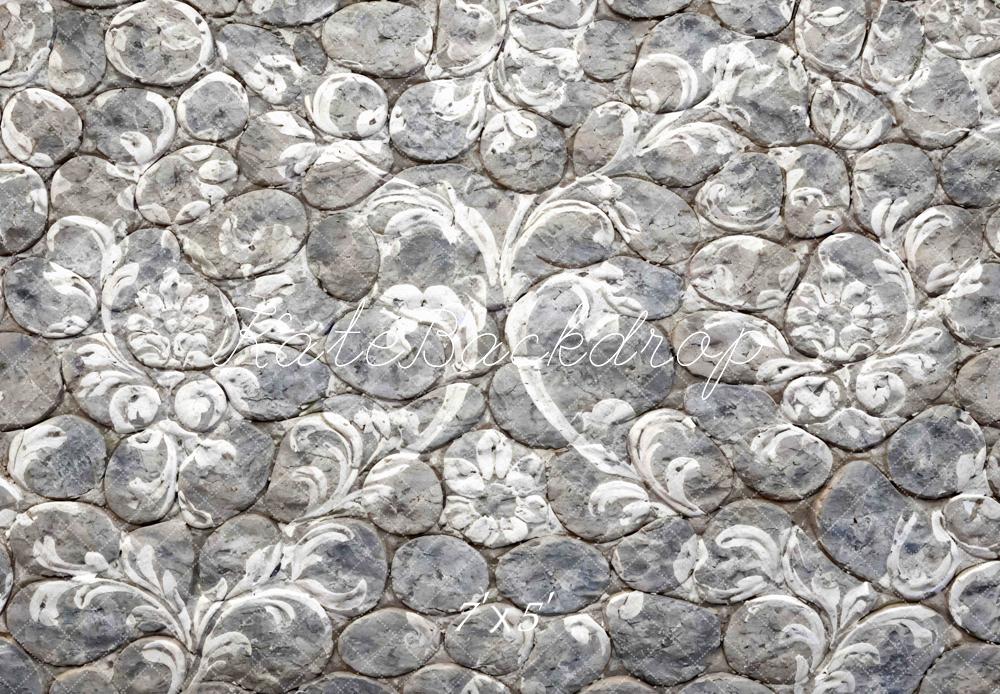 Kate Gray Cobblestone Floral Pattern Printed Backdrop Designed by Mini MakeBelieve