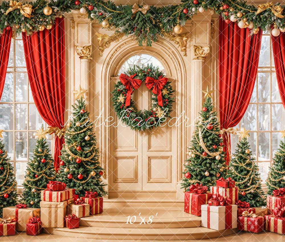 Wreath Backdrop per Porta con Tenda Rossa di Albero di Natale Designed by Emetselch