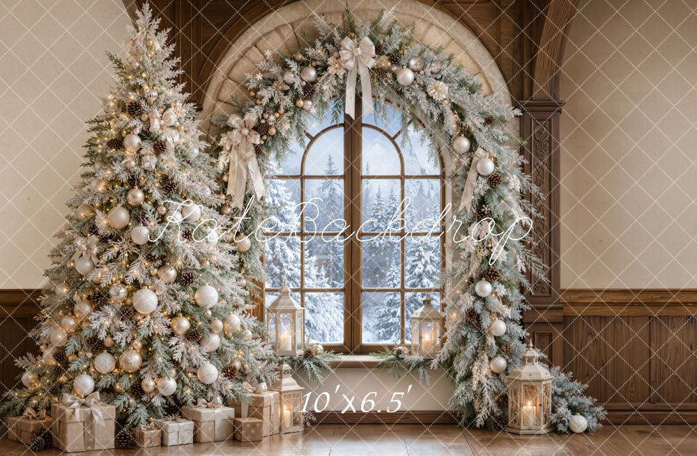 Kate Christmas Indoor Snowy Tree Arch Window Garland Printed Backdrop Designed by Emetselch
