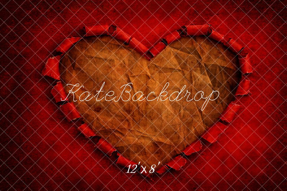 Kate Valentine's Day Torn Paper Heart Red Texture Printed Backdrop Designed by Kerry Anderson