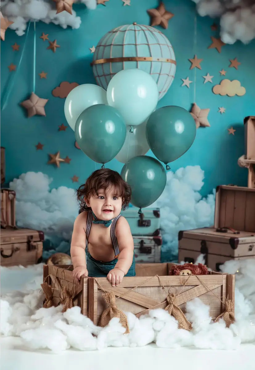 SALE Kate Birthday Hot Air Balloon Teddy Bear Star Cloud Backdrop Designed by Emetselch