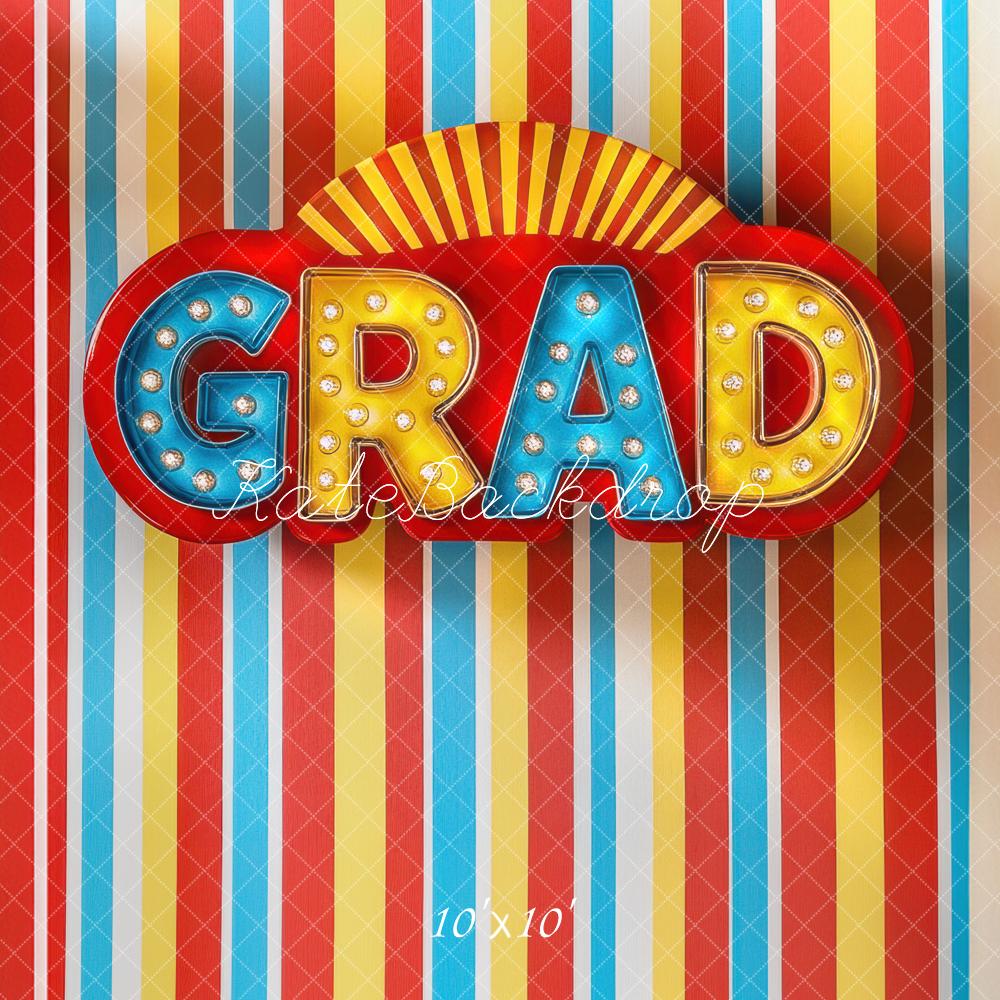 Kate Graduation Kindergarten Marquee Striped Backdrop Designed by Mini MakeBelieve