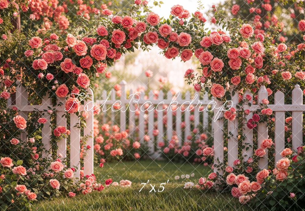 Kate Spring Flower Arch Pink Rose Garden Fleece Backdrop Designed by Emetselch