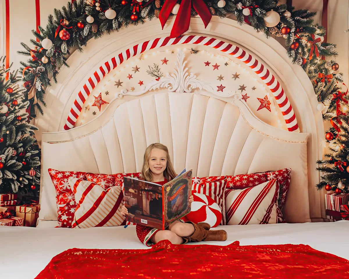 Kate Christmas Candy Cane Arch Headboard Upholstered Backdrop Designed by Emetselch