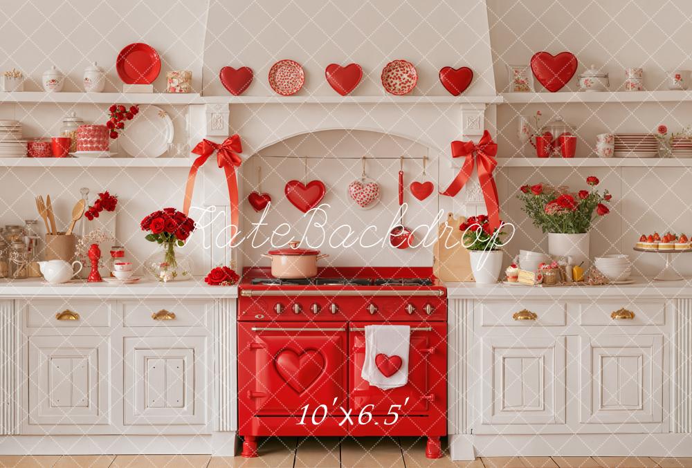 Kate Valentine's Day Kitchen Red Hearts Roses Backdrop Designed by Emetselch