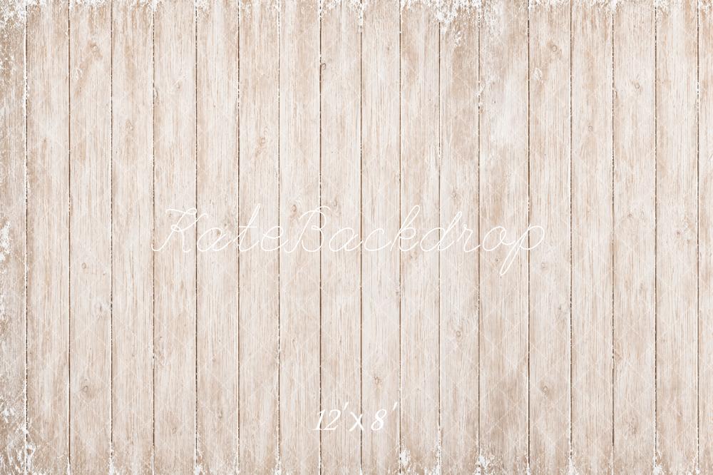 Kate Light Beige Vintage Wood Plank Floor Printed Backdrop Designed by Kate Image