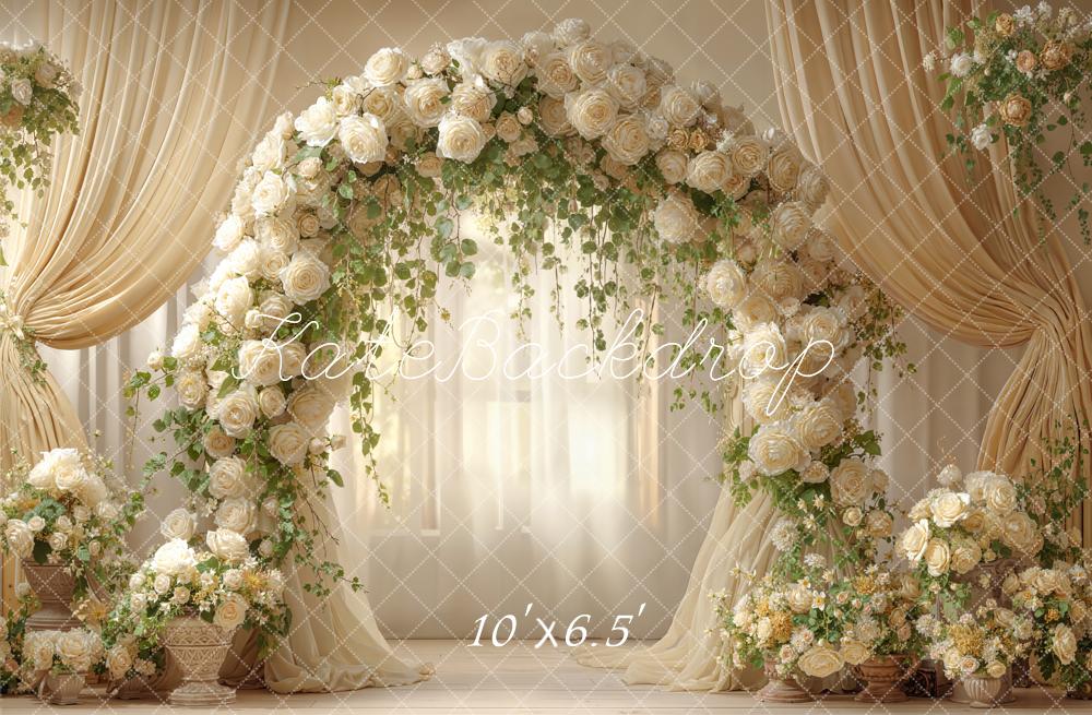 Kate Spring Flower Arch Cream Roses Drapes Printed Backdrop Designed by Emetselch