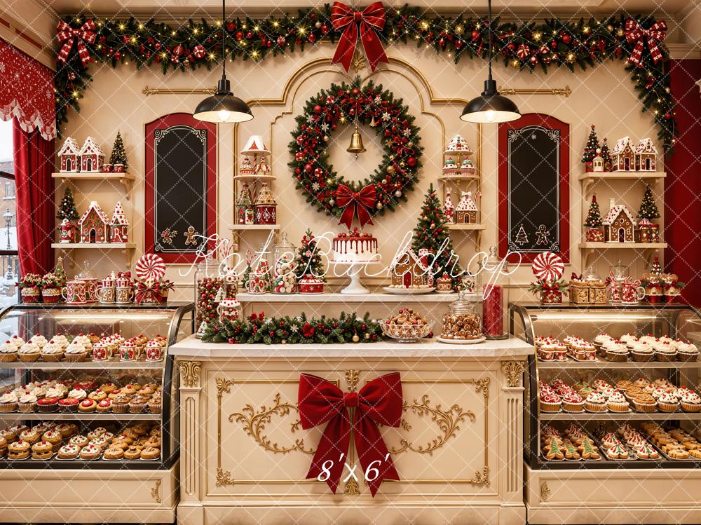 Kate Christmas Bakery Shop Garland Gingerbread Wreath Printed Backdrop Designed by Emetselch