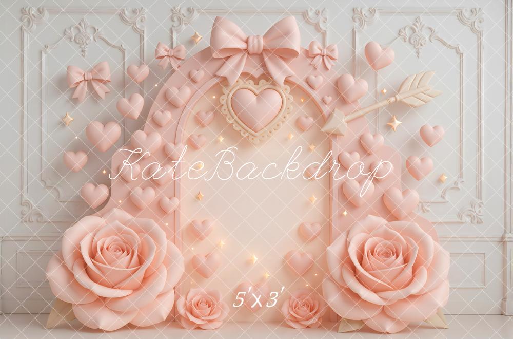 Kate Valentine Pink Heart Arch Bow Roses Arrow Backdrop Designed by Mini MakeBelieve